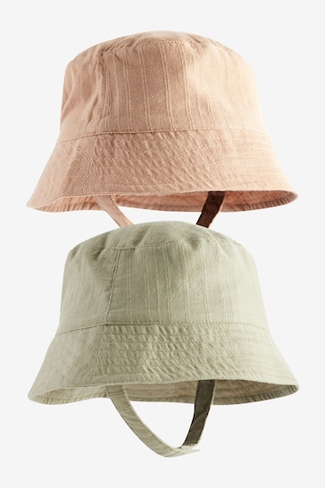 Sage Green / Apricot Orange Baby Bucket Hats 2 Pack (0mths-2yrs)