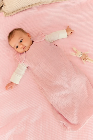 Pink Muslin Baby 100% Cotton 1 Tog Sleep Bag