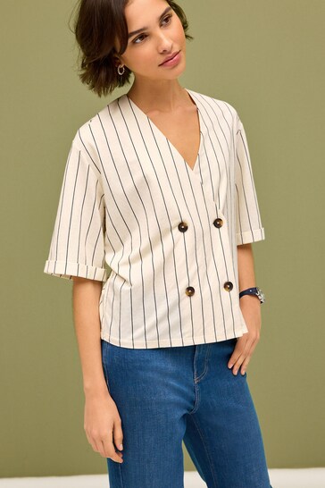 White Blue Stripe Short Sleeve Waistcoat
