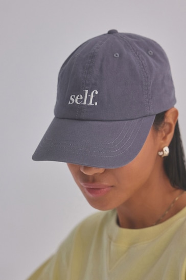 self. Grey Embroidered Cap