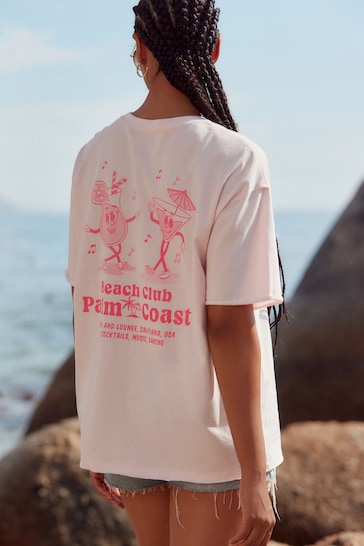 Pink Graphic Bold Summer Print Graphic Short Sleeve Crew Neck T-Shirt