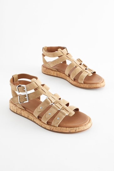 Sand Brown Regular/Wide Fit Forever Comfort® Leather Gladiator Sandals