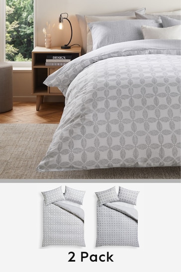 2 Pack Grey Tile Reversible Duvet Cover and Pillowcase Set