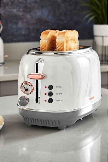 Tower White 2 Slice Marble Toaster