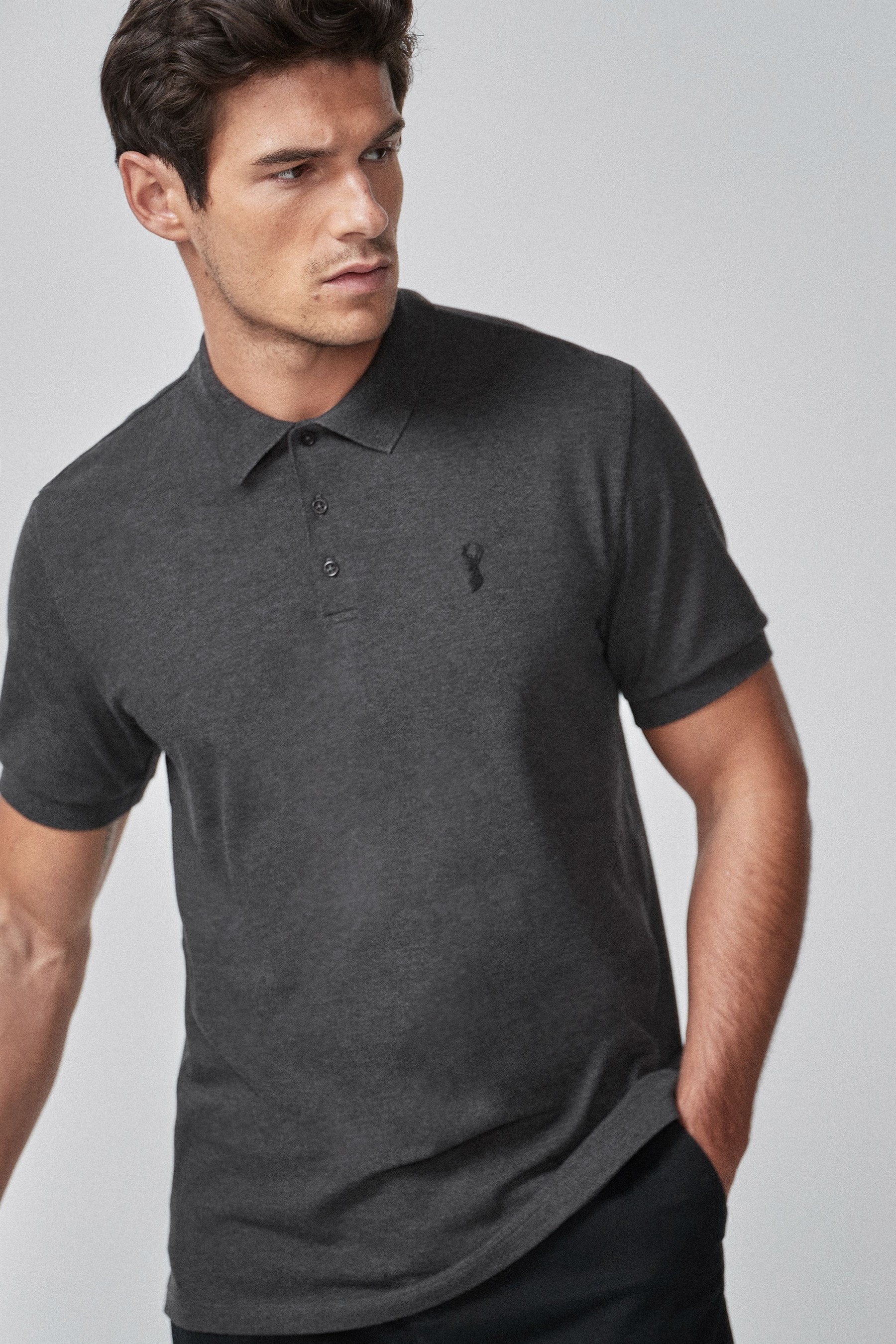 Buy Grey Charcoal Regular Fit Pique Polo Shirt from the Next UK online shop