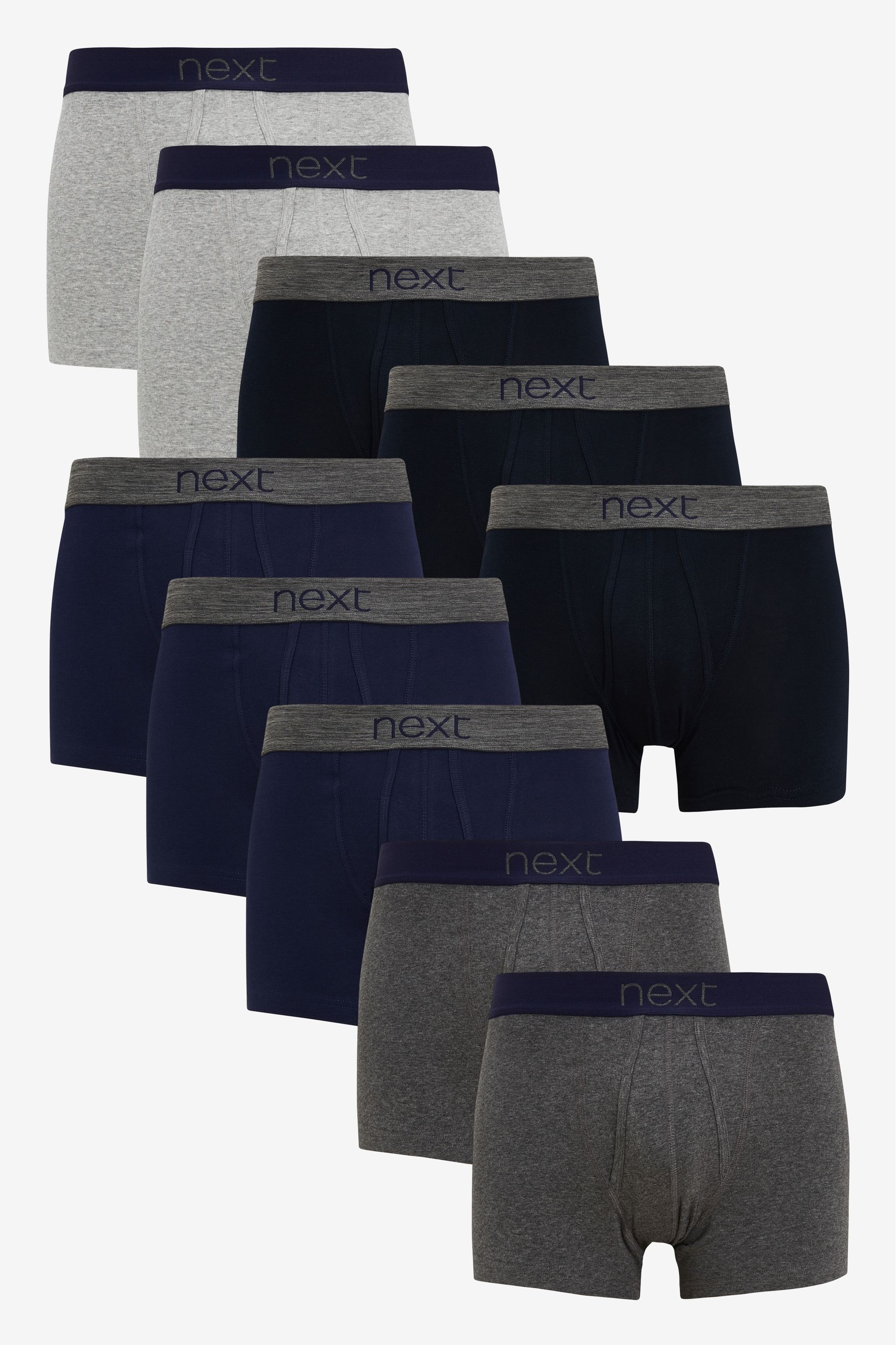 Buy Grey Navy 10 pack A Front Pure Cotton Boxers from the Next UK