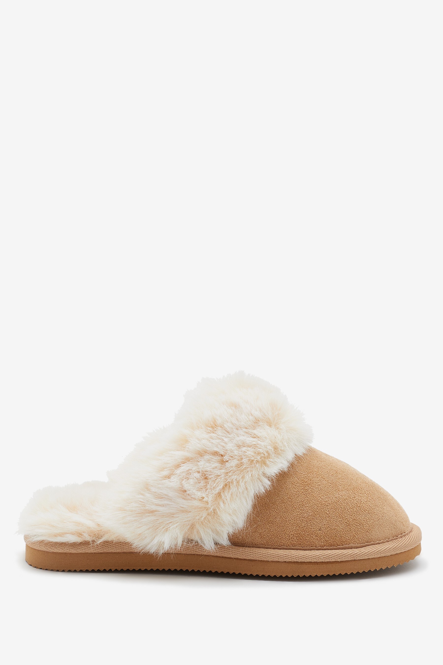 tan faux fur mule slippers
