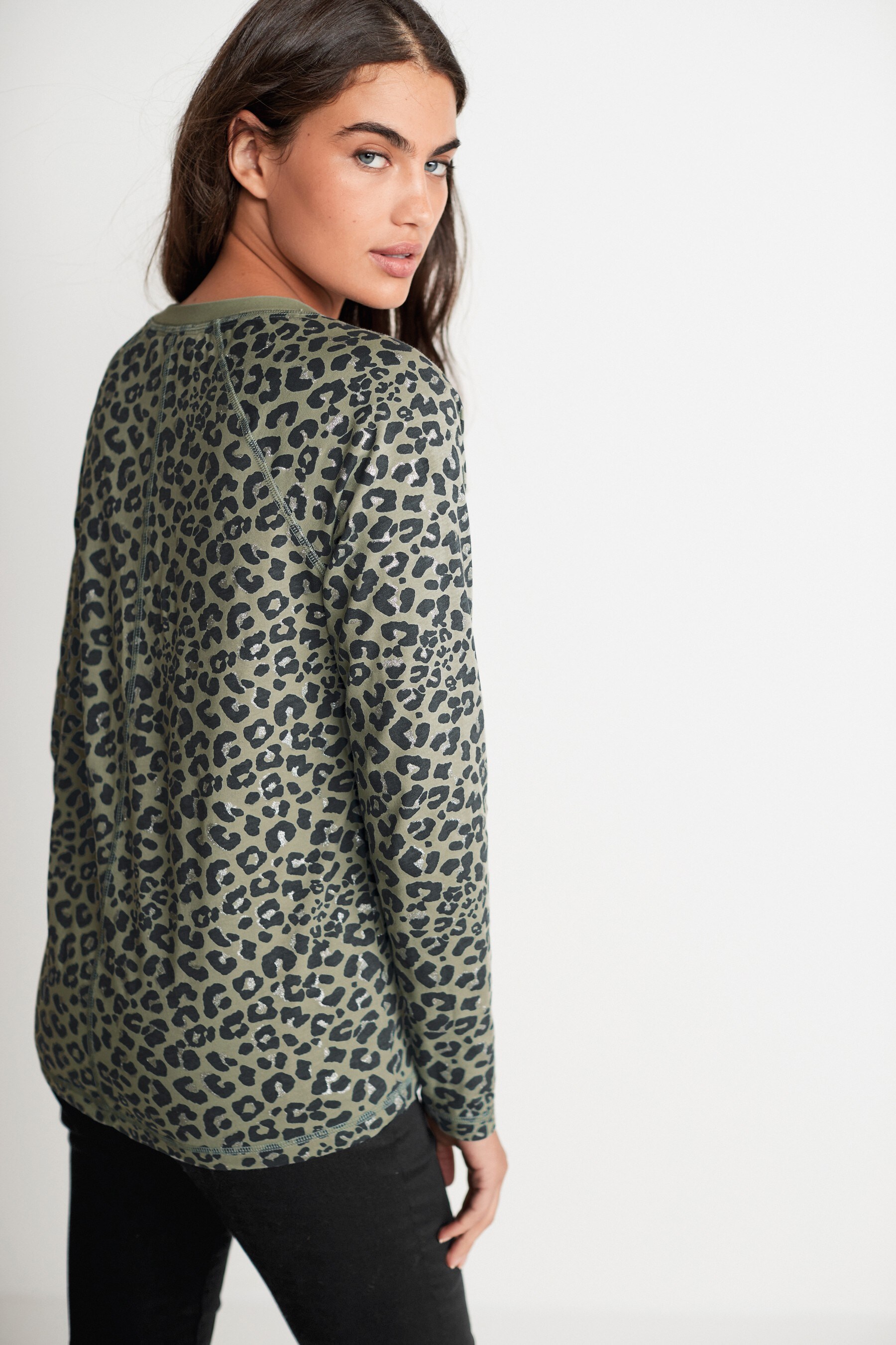 Buy Green Animal Print Long Sleeve Raglan Top from the Next UK online shop