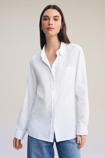 White Casual Boyfriend Cotton Aqua Shirt