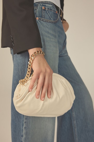 White Leather Snap Clutch Bag
