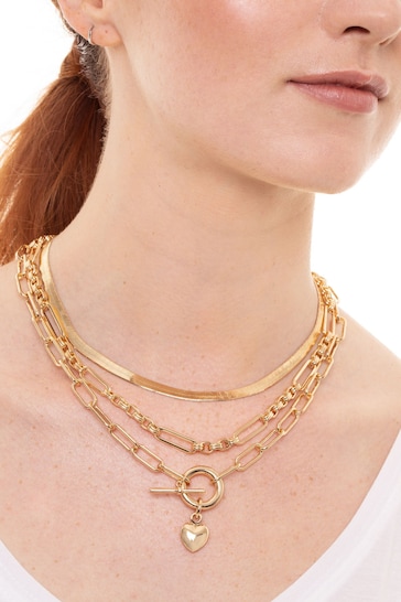 Caramel Jewellery London Gold Tone Chunky Layered T-Bar Necklace
