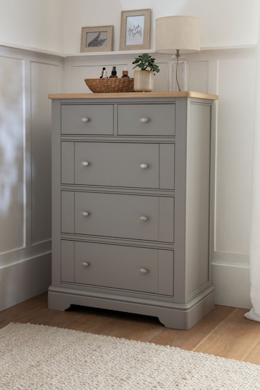Grey Hampton Painted Oak Collection Luxe 5 Drawer Tall Chest of Drawers