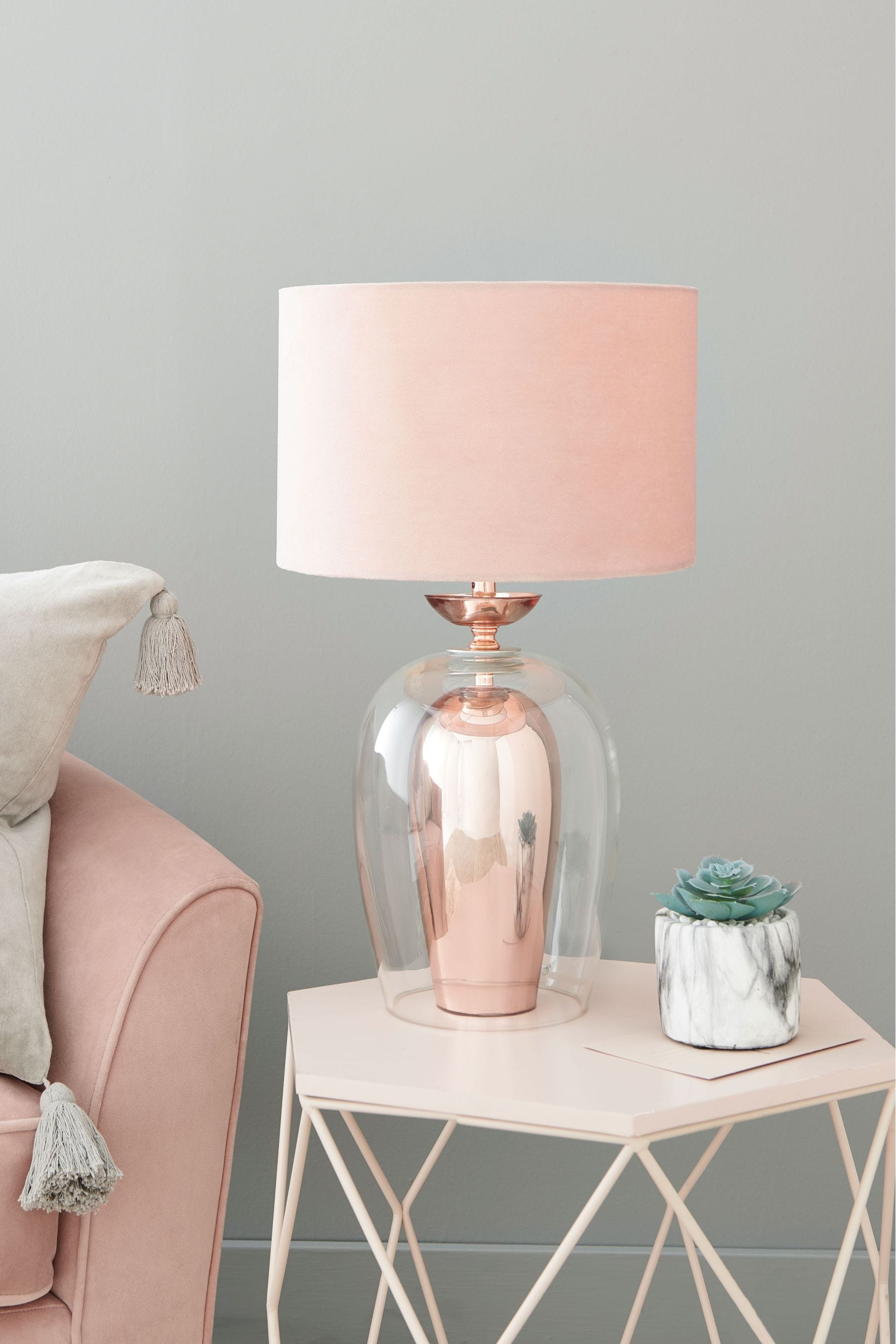 pink and rose gold table lamp