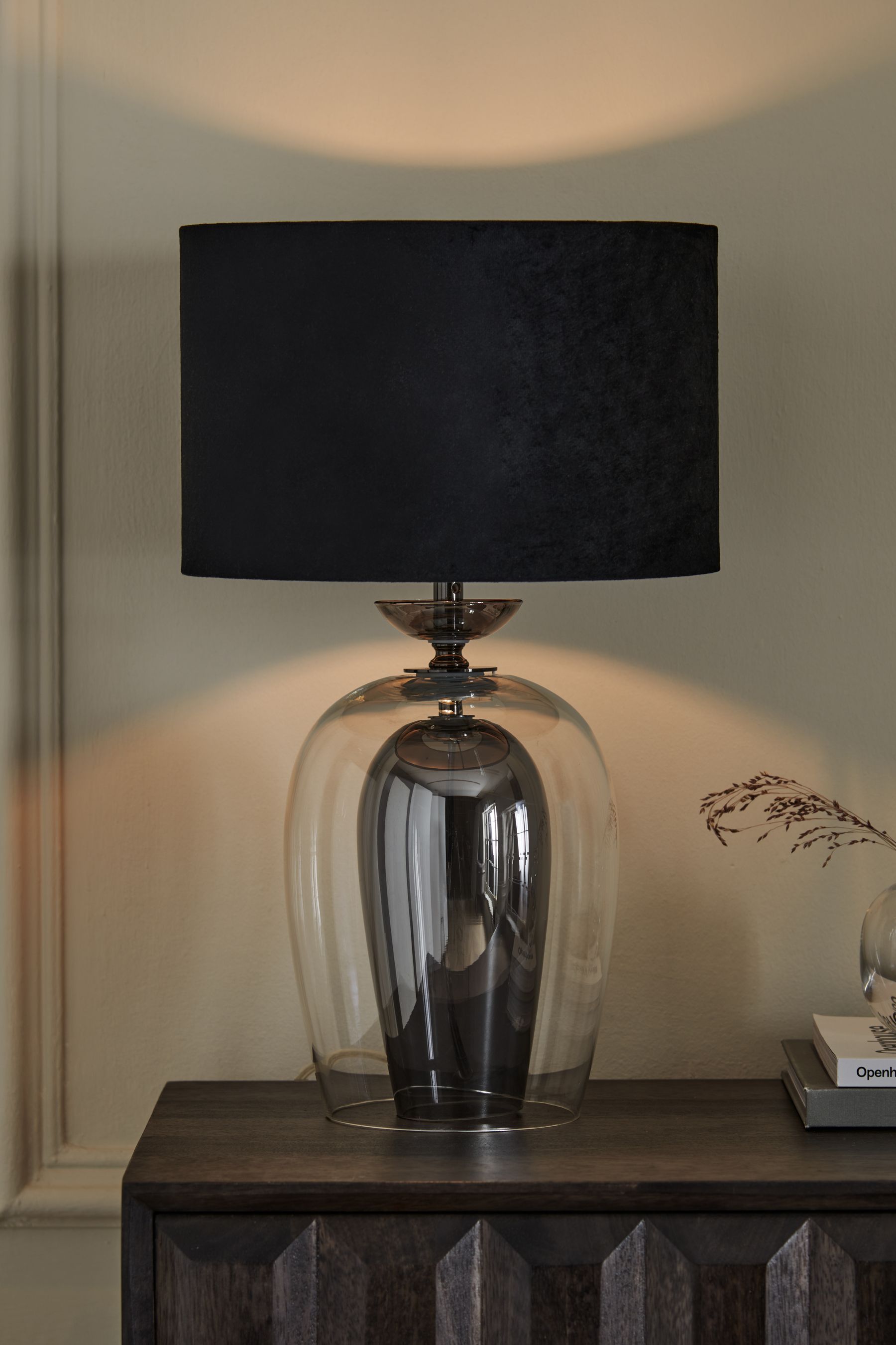 Smoked grey glass table lamp hotsell