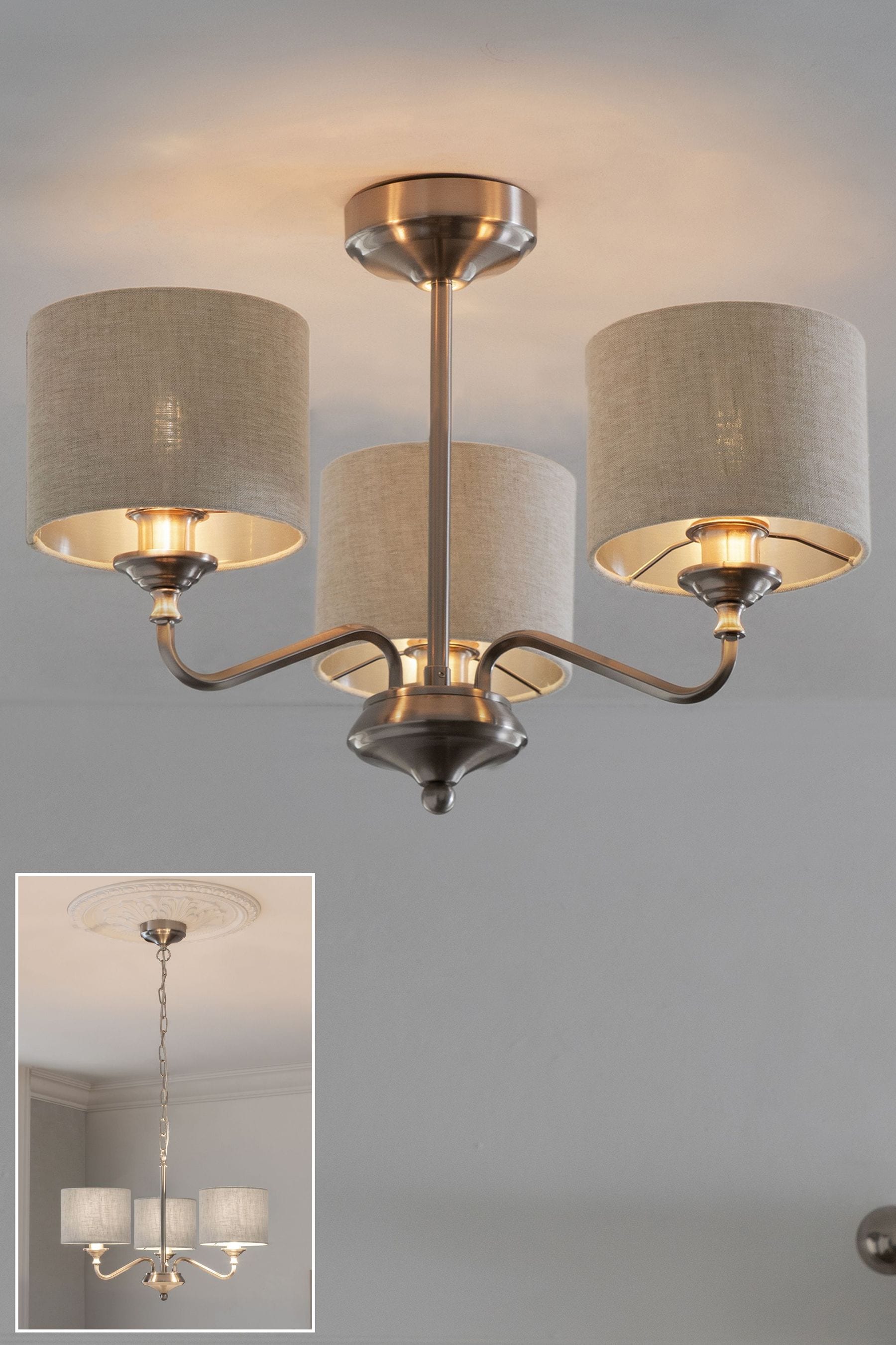 Brushed Chrome Burford 3 Light Chandelier Ceiling Light