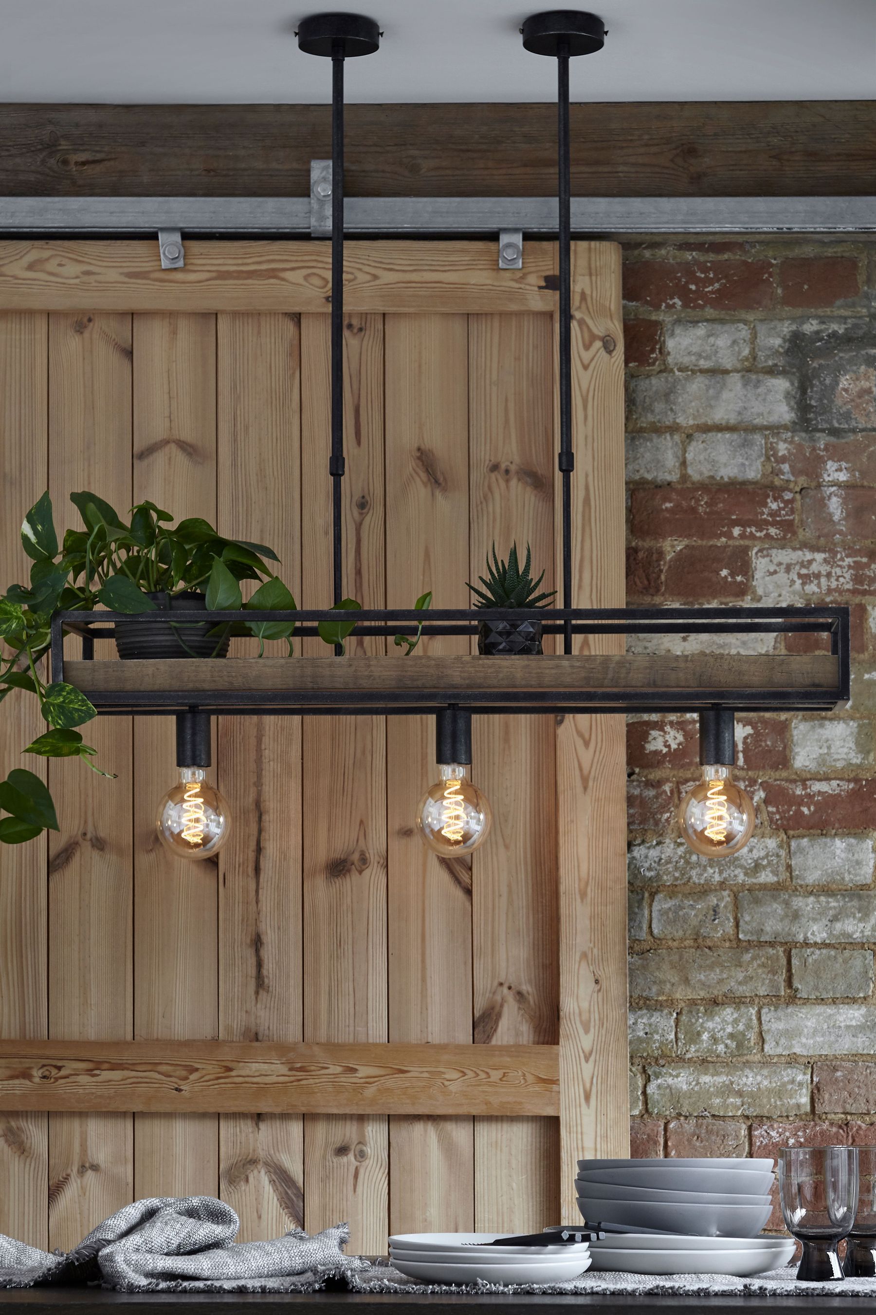 Brown Bronx Shelf Linear 3 Light Pendant Ceiling Light