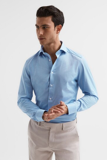 Buy Reiss Soft Blue Nate Cutaway Collar Jersey Slim Fit Shirt from the ...