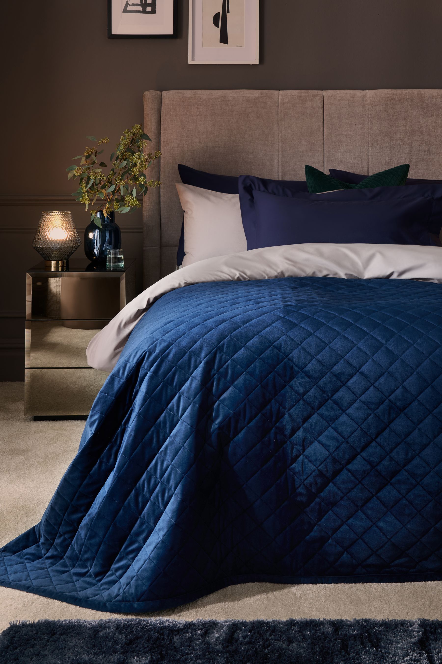 Buy Navy Blue Hamilton Velvet Quilted Bedspread from the Next UK