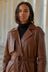 Tan Brown Leather Trench Coat