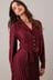 Berry Red Fuller Bust Pleated Long Sleeve Midi Dress