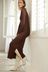 Chocolate Brown Scoop Neck Long Sleeve Ribbed Maxi Dress
