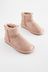 Pink Shimmer Suede Short Warm Lined Water Repellent Suede Pull-On Platform Boots
