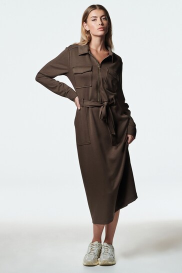 Chocolate Brown Long Sleeve Armour Shirt Dress