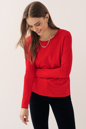 Red Long Sleeve Crew Neck Top