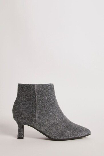 JD Williams Silver Kitten Heel Boots in Extra Wide Fit