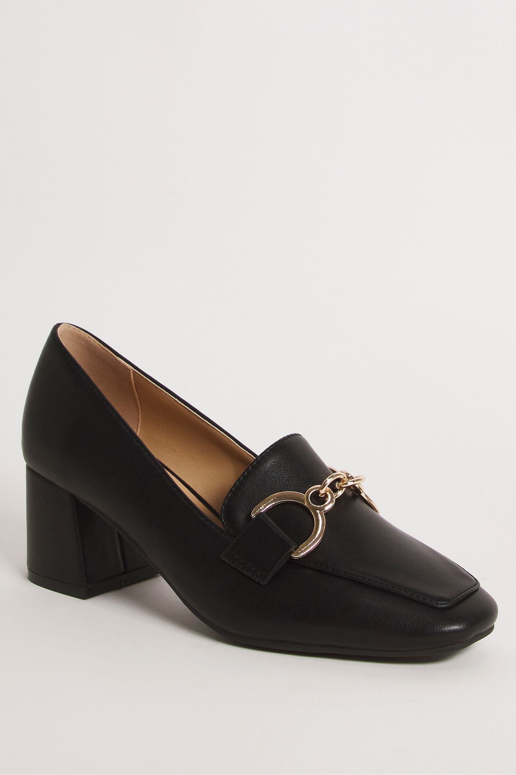 JD Williams Black Flexible Block Heel Loafers With Trim In Extra Wide Fit