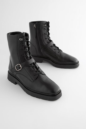 Black Forever Comfort® Lace Up Strap Detail Ankle Boots