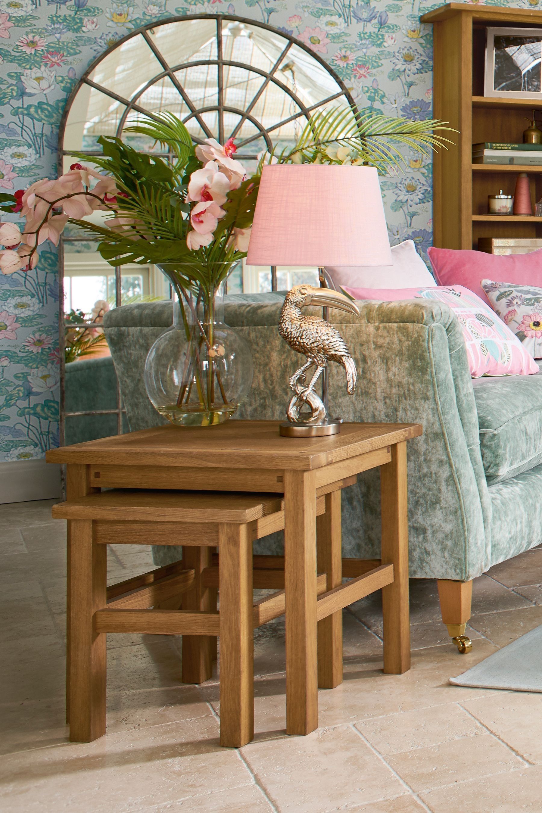 Pink nest of tables hot sale