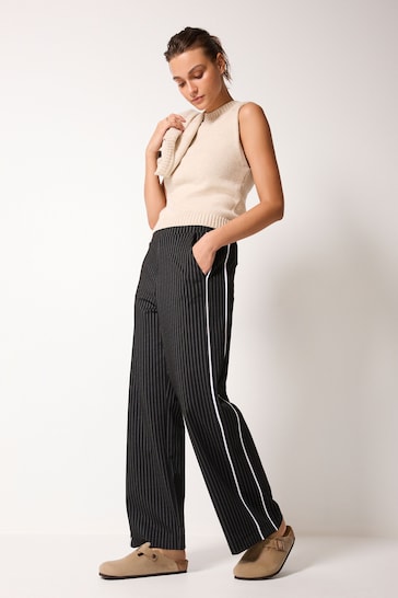 Buy Black Pinstripe Jersey Wide Leg Side Stripe Trousers from the Next ...