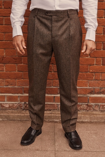 Taupe Slim Fit Signature Moons British Fabric Textured Suit Trousers