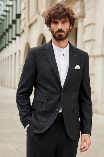 Black Slim Fit Nova Fides Italian Fabric Textured Suit Jacket
