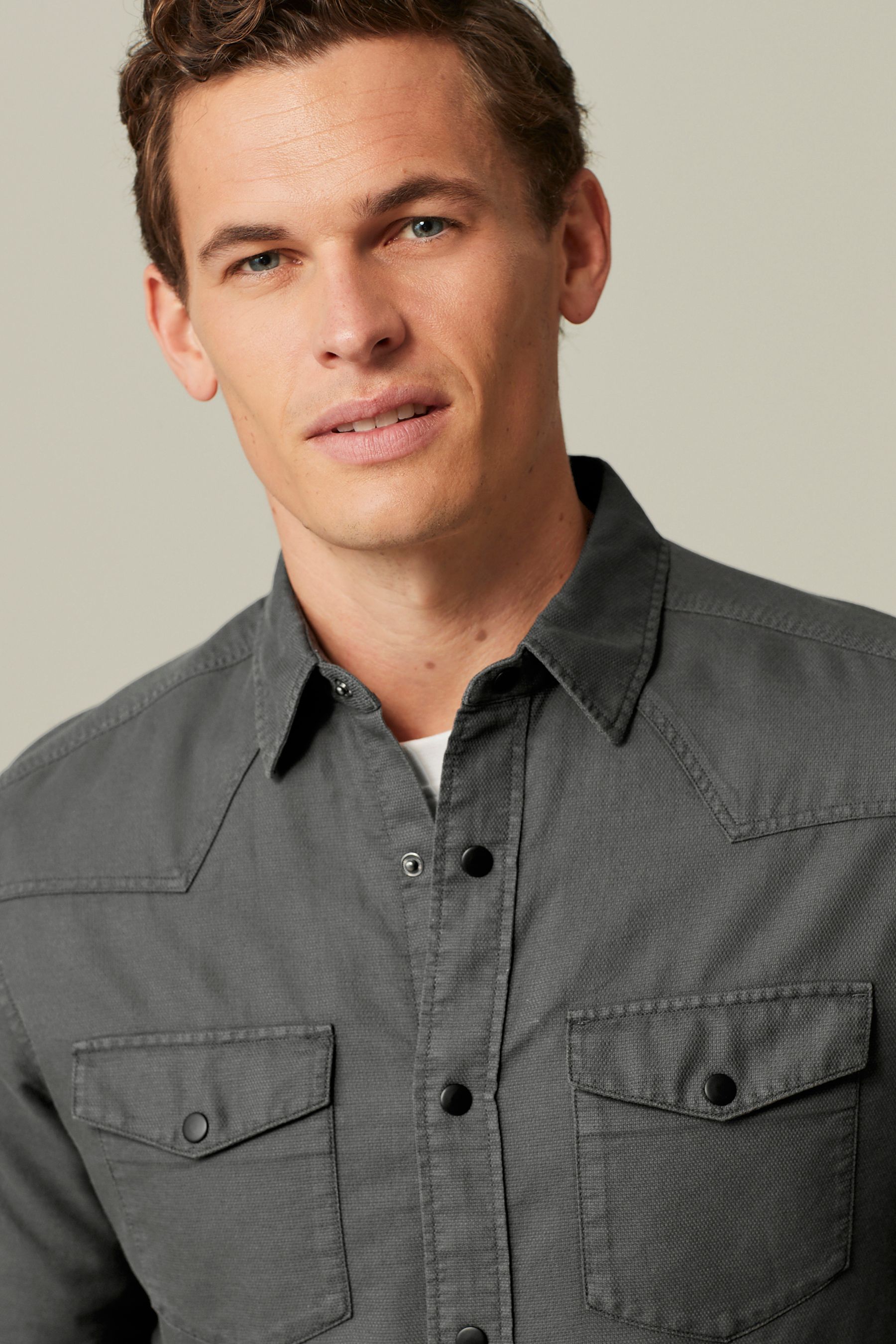 Buy Charcoal Grey Twin Pocket Textured Long Sleeve Shirt from Next Ireland