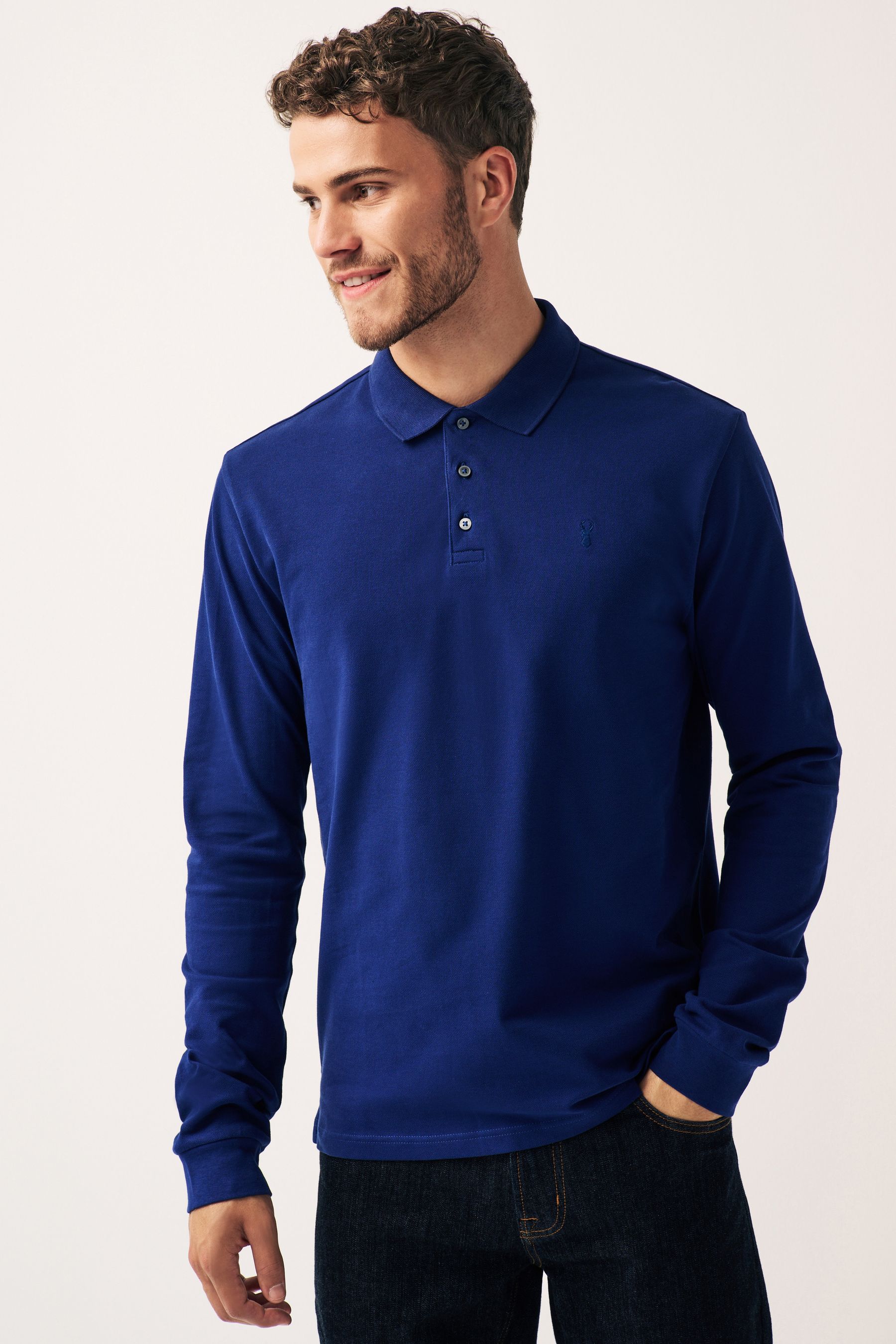 Mens blue long deals sleeve polo