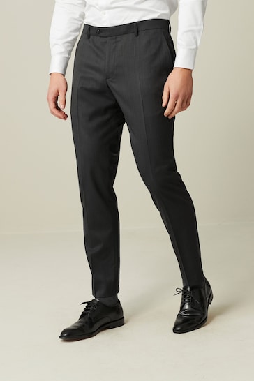 Charcoal Grey Slim Fit Wool Blend Suit Trousers