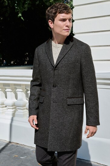 Grey Wool Blend Textured Epsom Coat