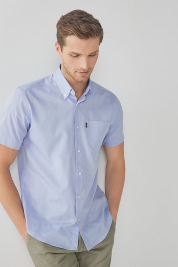 Pale Blue Regular Fit Short Sleeve Easy Iron Button Down Oxford Shirt