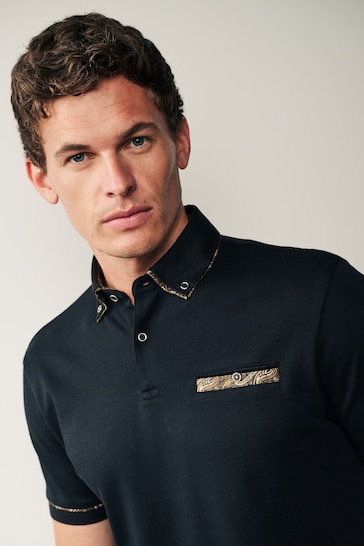 Black/Gold Smart Collar Polo Shirt
