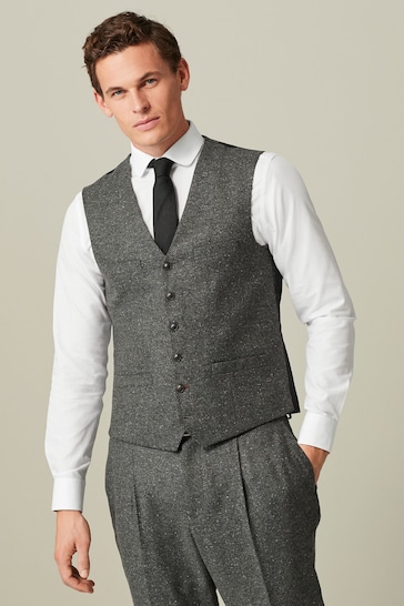 Grey Nova Fides Italian Fabric Herringbone Textured Wool Content Suit Waistcoat