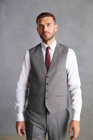 Grey Slim Fit Signature Marzotto Italian Fabric Textured Waistcoat