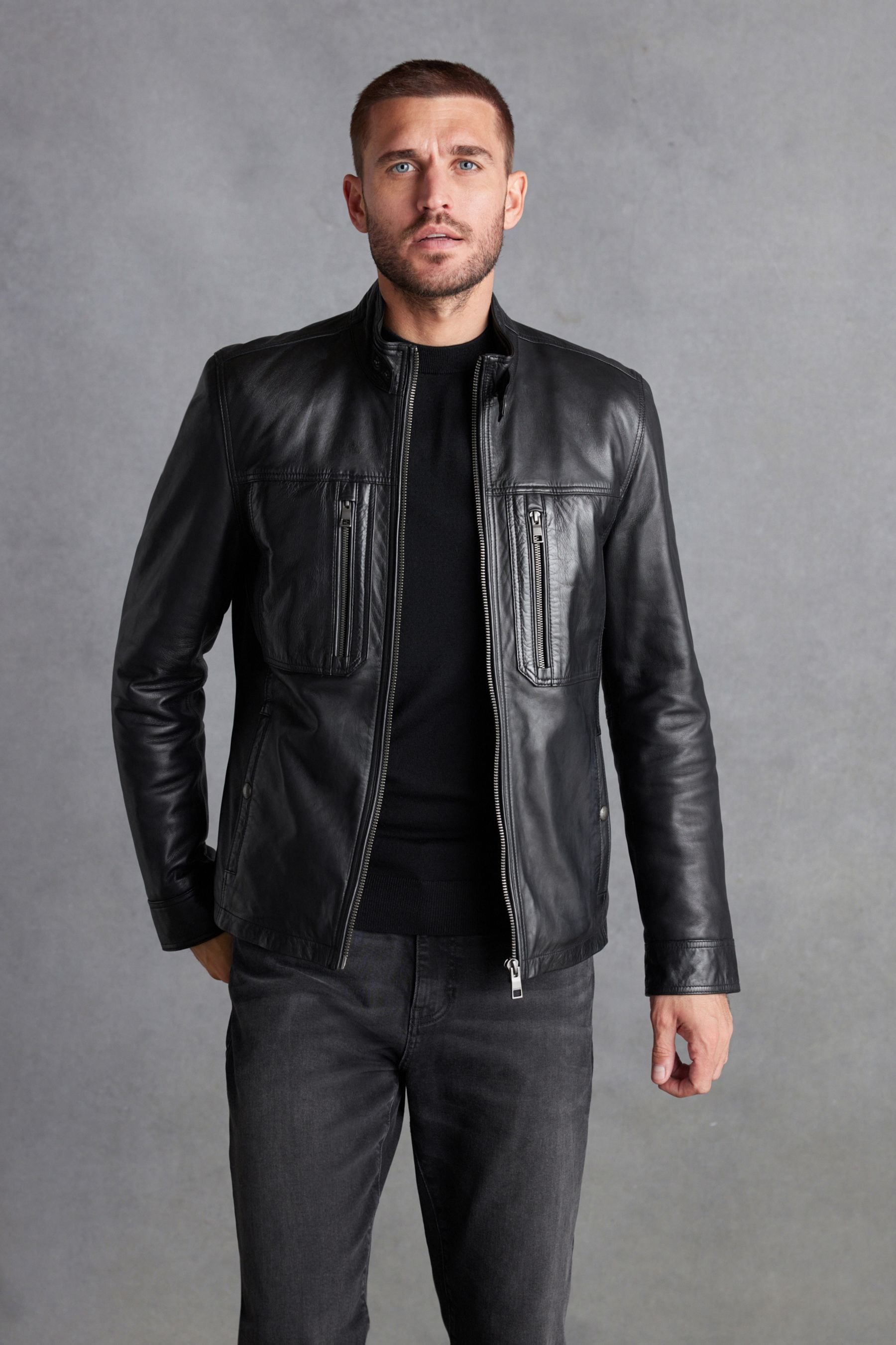 Buy Black Leather Signature Utility Jacket from Next Saudi Arabia