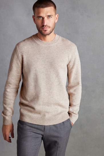 Stone Natural Crew Neck Lambswool Jumper