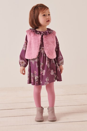 Purple Faux Fur neutri Dress and Gilet Set (3mths-7yrs)