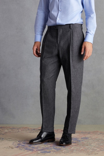Charcoal Grey Slim Fit Signature Moons British Fabric Textured Suit Trousers