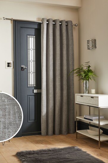 Silver Grey Heavyweight Chenille Super Thermal Eyelet Door Curtain