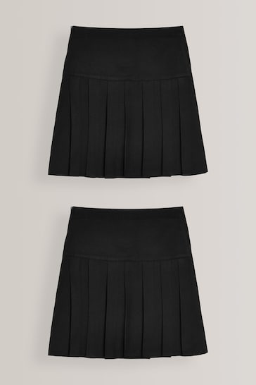 Black Longer Length Regular Waist Pleat Skirts 2 Pack (3-16yrs)
