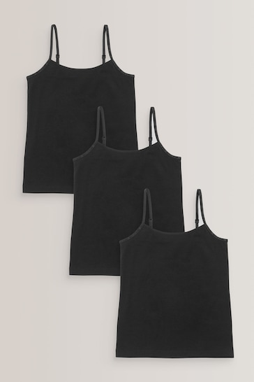 Black 3 Pack Elastic Strappy Cami Vests (1.5-16yrs)